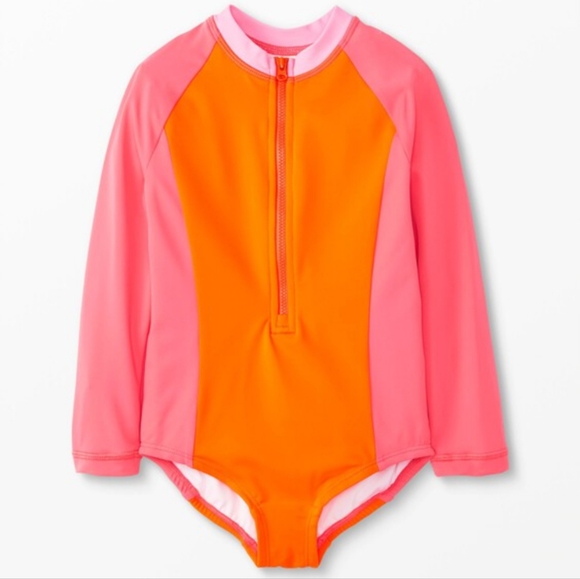 Hanna Andersson Colorblock Rash Guard One Piece Swimsuit - Picture 1 of 7